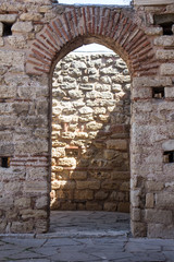 Ruins of an ancient temple complex in Nessebar. Old church ruin in Nessebar, ancient city on the Black Sea coast of Bulgaria.