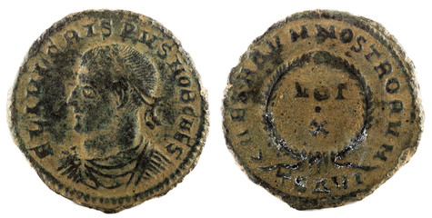 Ancient Roman copper coin of Emperor Crispus.