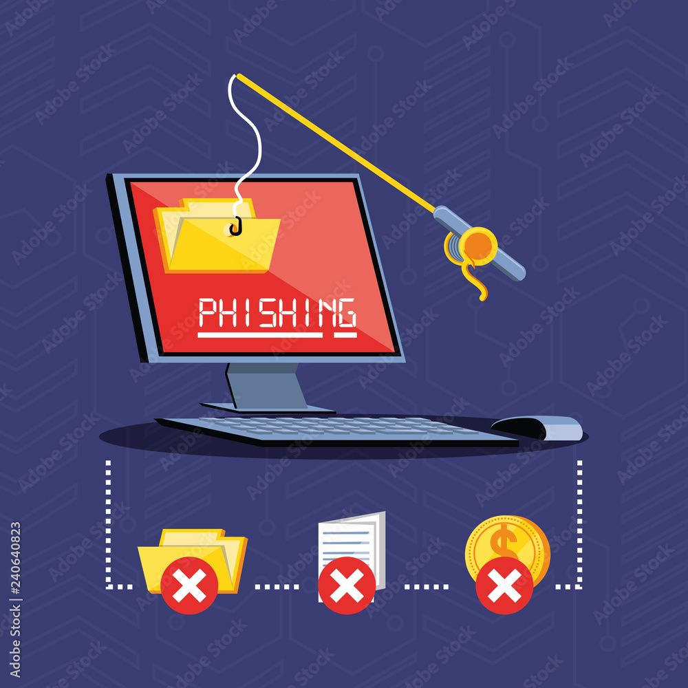 Poster desktop computer with set icons cyber security