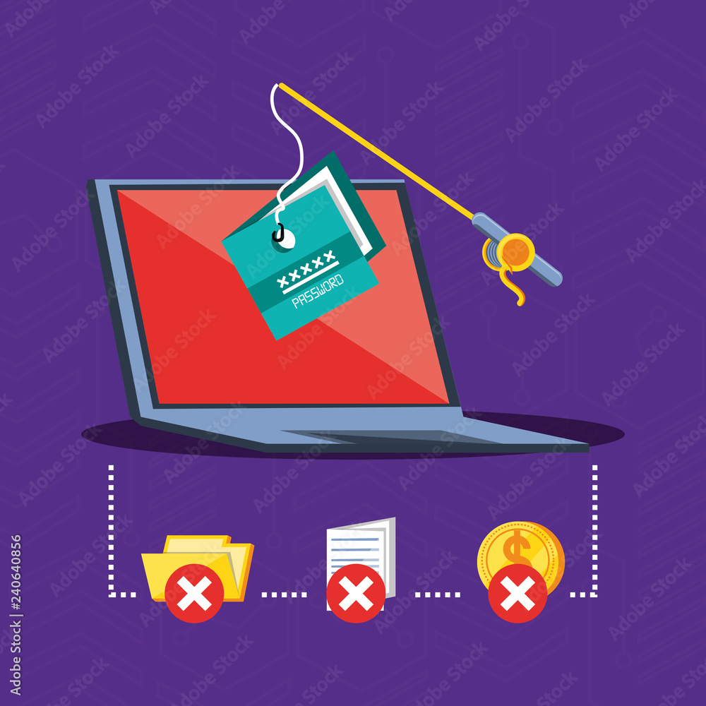 Poster laptop computer with set icons cyber security