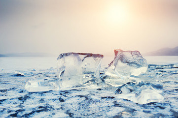 Fototapeta na wymiar Ice on the frozen lake. Beautiful winter nature