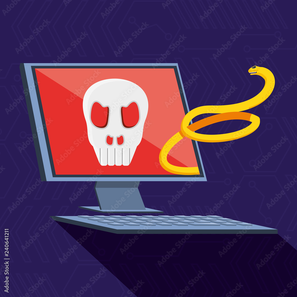 Poster desktop computer with set icons cyber security