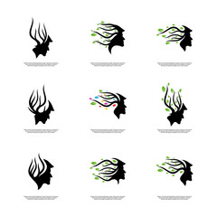Set of Brain with Tree Logo Design Concept, People Head with Tree Logo - Vector Illustration - Vector