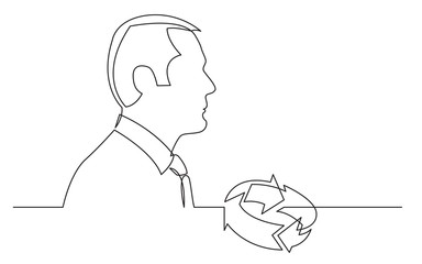 businessman thinking about business profit turnaround - continuous line drawing