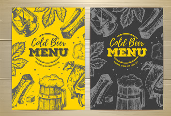 Vintage cold beer menu design. Beer background