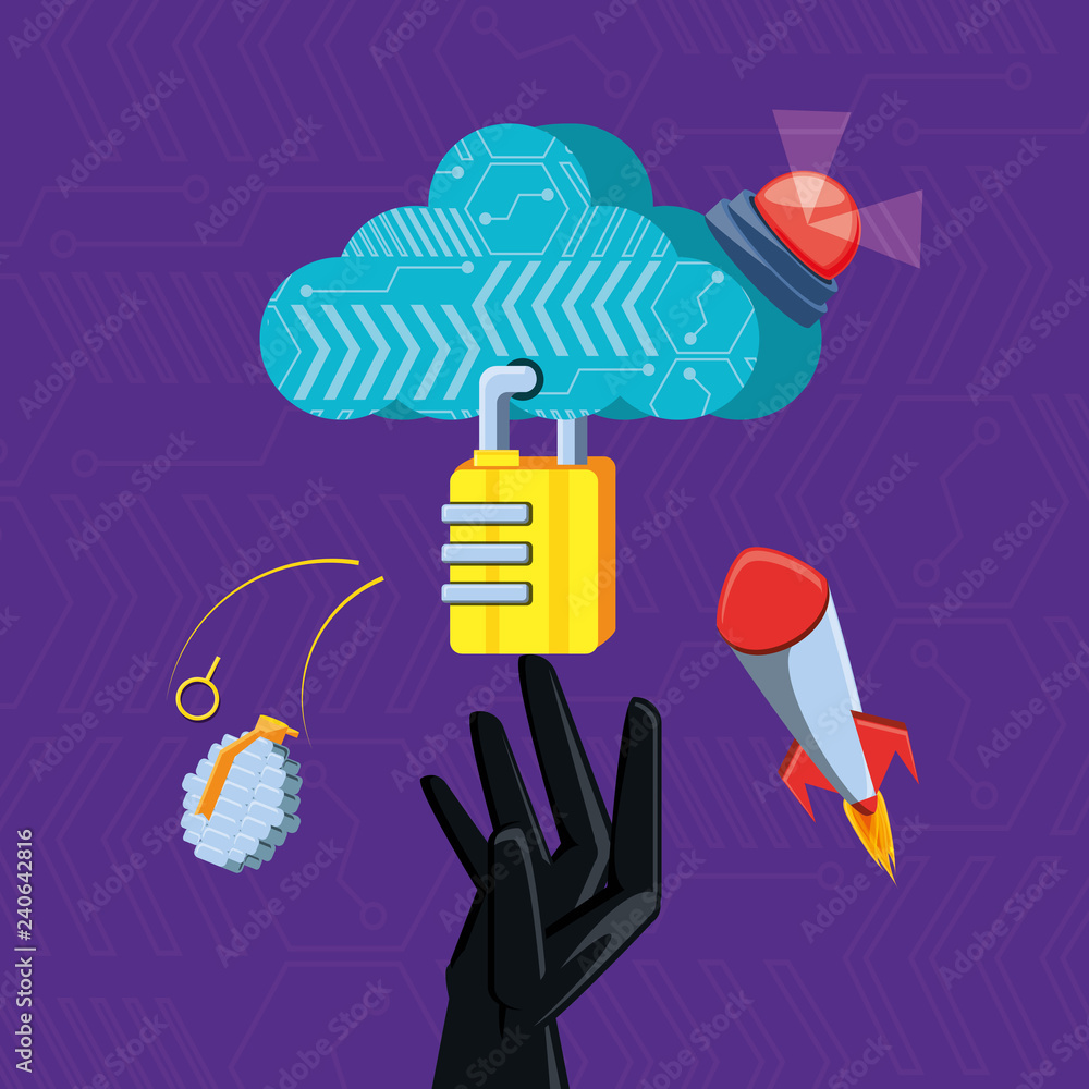 Poster cloud computing with set icons cyber security