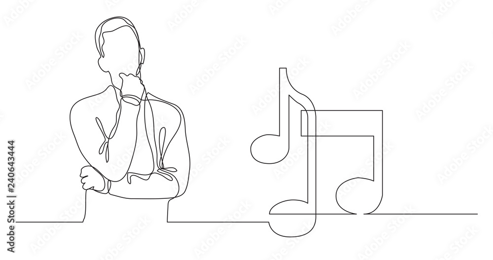 Poster man thinking about music - continuous line drawing