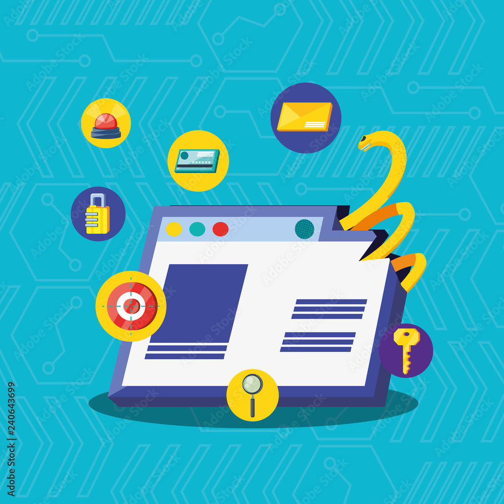 Poster web page with set icons cyber security