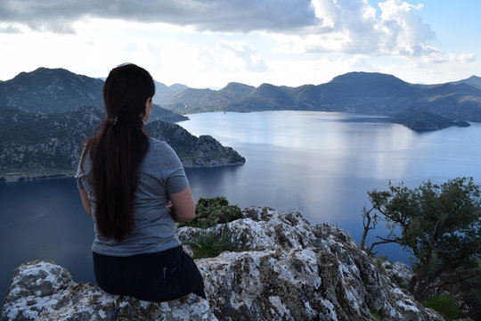 Hiking. From a hikes on the Karia trail. Turgut Castle. The Hydas Acropolis.Karia is on the way.Turgut. Mugla. Turkey. tourism in pine forest Hike Turkey