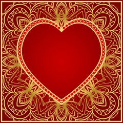 Lace Ornament With Heart And Floral Pattern. Template For Valentine's Day. Vector Illustration. For Greeting Card, Invitation Or Posters.