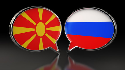 Naklejka premium Macedonia and Russia flags with Speech Bubbles. 3D illustration