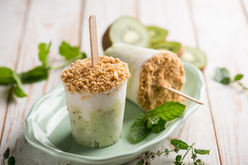 kiwi cheesecake with mint leaf
