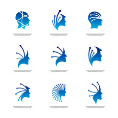 Set of Head Tech Logo concept, Brain Robotic logo Vector - Vector