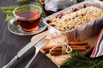 Fruit cake in rectangular pan