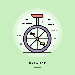 Balance, monocycle, flat design thin line banner, usage for e-mail newsletters, web banners, headers, blog posts, print and more. Vector illustration.