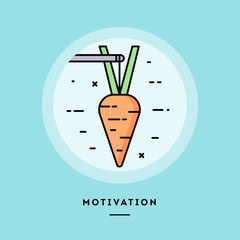 Motivation, carrot on a stick, flat design thin line banner, usage for e-mail newsletters, web banners, headers, blog posts, print and more. Vector illustration.