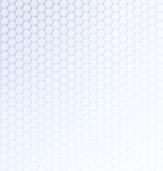 Abstract white and blue hexagonal background with some lightness gradient.