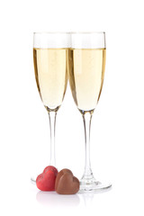 Valentines day chocolate and champagne glasses