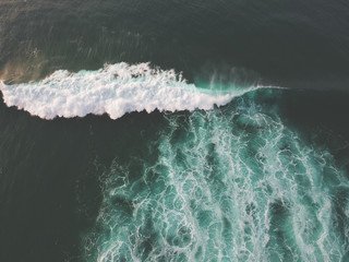 Aerial view of huge ocean wave. Drone Photo.