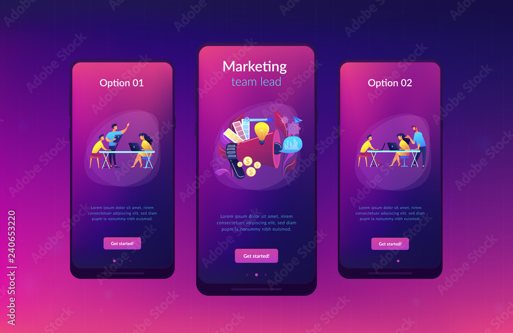 Poster digital marketing team with laptops and light bulb. marketing team metrics, marketing team lead and 