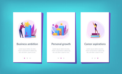 Businessman jumps on graph columns on the way to success. Positive thinking and success achievement, self-confidence concept on white background. Mobile UI UX GUI template, app interface wireframe