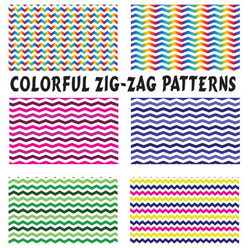 Patterns-6 Colorful Zig-Zag Seamless Patterns