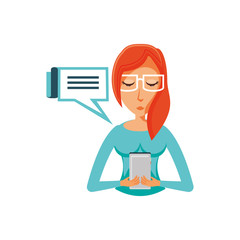 woman with smartphone and speech bubble