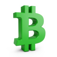 3D Rendering Green Bitcoin Sign isolated on white background