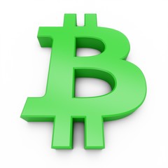 3D Rendering Green Bitcoin Sign isolated on white background