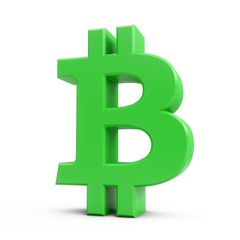 3D Rendering Green Bitcoin Sign isolated on white background
