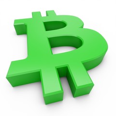 3D Rendering Green Bitcoin Sign isolated on white background