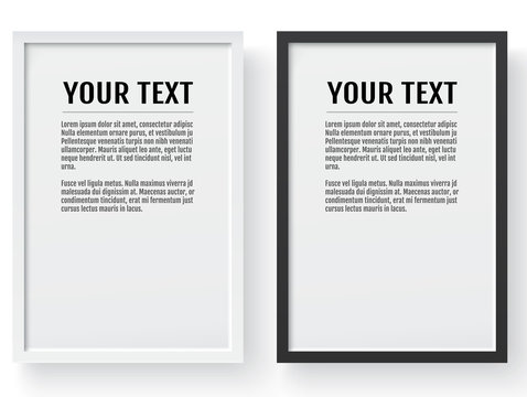 Black and white modern frame, vertical mockup. Place for text, photo, gift or others. Vector illustration.