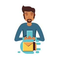 man with smartphone and envelope mail