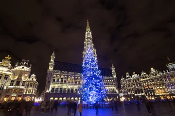 Photo sur Plexiglas Bruxelles grote markt place on a christmas evening brussels belgium