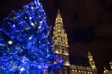 Papier Peint photo autocollant Bruxelles grote markt place on a christmas evening brussels belgium