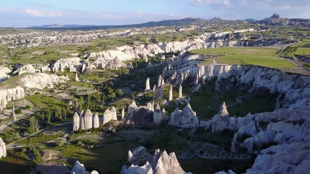 Aerial view of fairy chimneys at Urgup, Cappadocia, Turkey,
