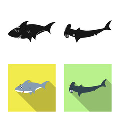 Vector design of sea and animal sign. Set of sea and marine stock symbol for web.