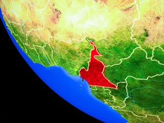 Cameroon on realistic model of planet Earth with country borders and very detailed planet surface.