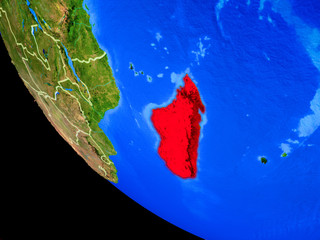 Madagascar on realistic model of planet Earth with country borders and very detailed planet surface.