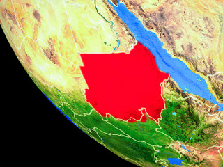 Sudan on realistic model of planet Earth with country borders and very detailed planet surface.