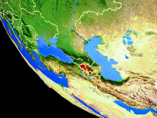 Armenia on realistic model of planet Earth with country borders and very detailed planet surface.