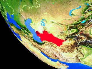 Turkmenistan on realistic model of planet Earth with country borders and very detailed planet surface.