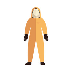 Vector protective uniform costume icon. Coverall suit for work in contaminated areas, bio hazard or at dirty manufacturing. Professtional industrial safety wear, isolated illustration