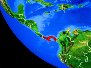 Panama on realistic model of planet Earth with country borders and very detailed planet surface.