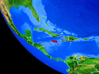 Jamaica on realistic model of planet Earth with country borders and very detailed planet surface.