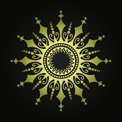 Arabesque. Golden decorative pattern. Floral ornament. Abstract sun rays. Heraldic border. Monogram initials and exclusive calligraphic design elements. Vector business sign,