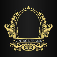 Decorative vintage vector frame. Leafy ornament. Border for monogram. Luxury golden pattern. Eastern, Indian, Turkish, Islamic ornament. Ornamental elements for registration of trademarks, logos.