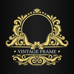 Luxury golden pattern. Decorative vintage vector frame. Leafy ornament. Border for monogram. Indian, Turkish, Islamic ornament. Ornamental elements for registration of trademarks, logos.