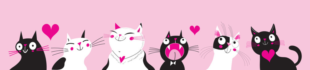 Festive vector greeting card with funny cats in love