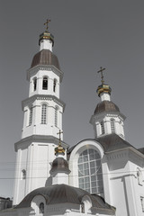 Russian Orthodox church with three domes and crosses